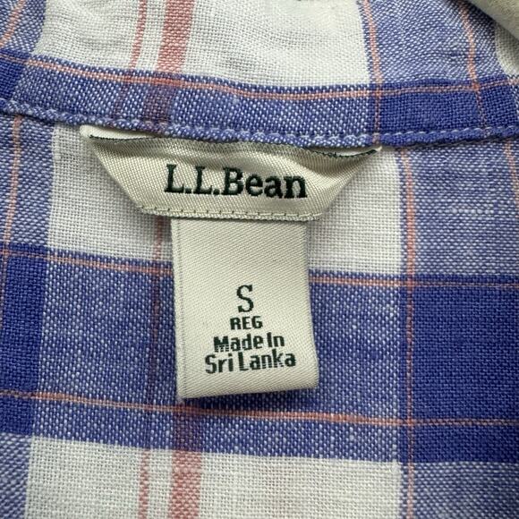 LLBean Top Womens S Blue Plaid Linen Button Up Shirt Long Sleeve Collared - Picture 2 of 14